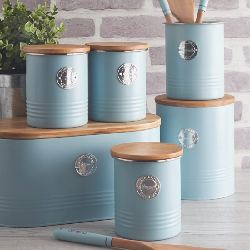 Coffee and/or Sugar Typhoon Living Metal Canisters in Blue or Cream Tea 